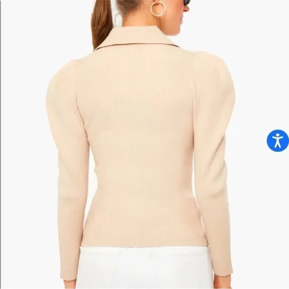 Jonathan Simkhai The Kit Eco-Knit Collar Puff Sleeve Pullover Polo Sweater Dune