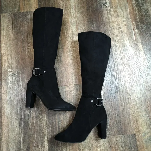 JONES NEW YORK BLACK FAUX SUEDE TALL BOOTS SIDE ZIPPER SIZE 7