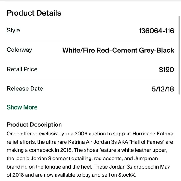 Jordan 3 Retro Katrina Hall of Fame Sneakers