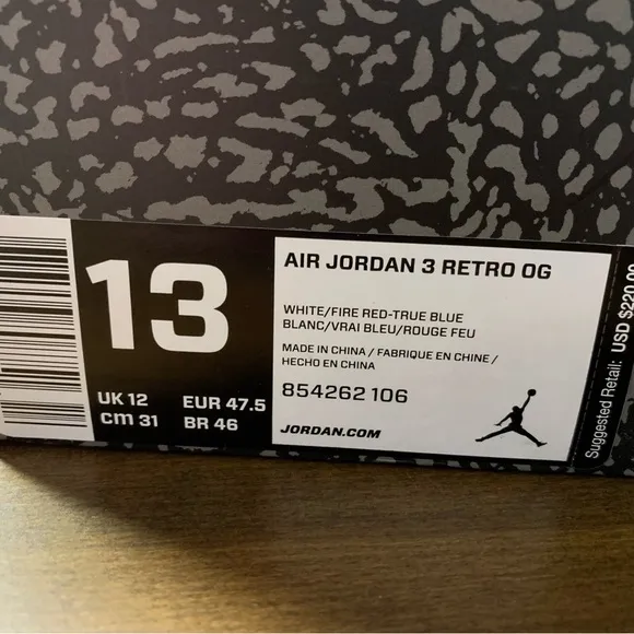 Jordan 3 Retro OG White and Fire Red Sneakers