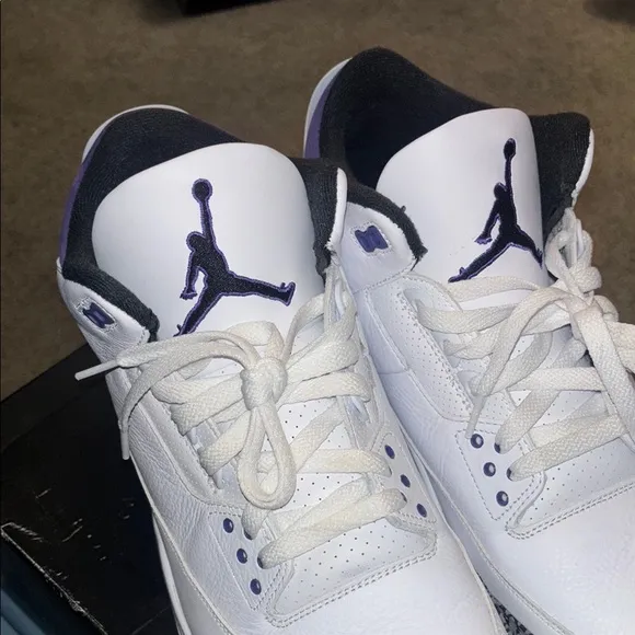 Jordan 3  Retro White and Purple Sneakers sz 15 used