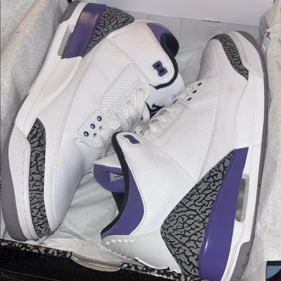 Jordan 3  Retro White and Purple Sneakers sz 15 used