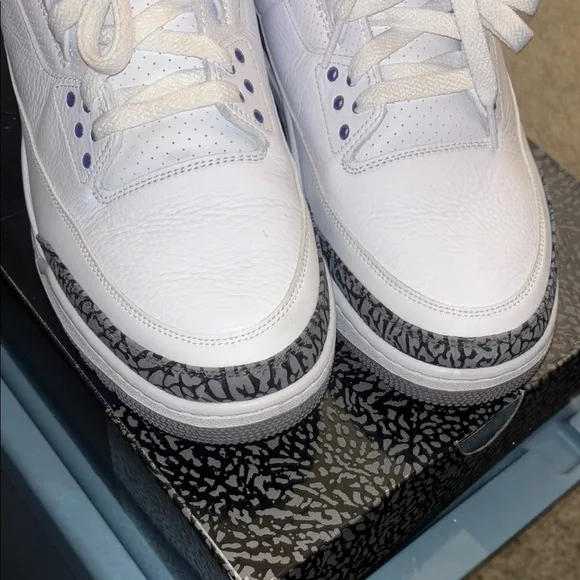 Jordan 3  Retro White and Purple Sneakers sz 15 used