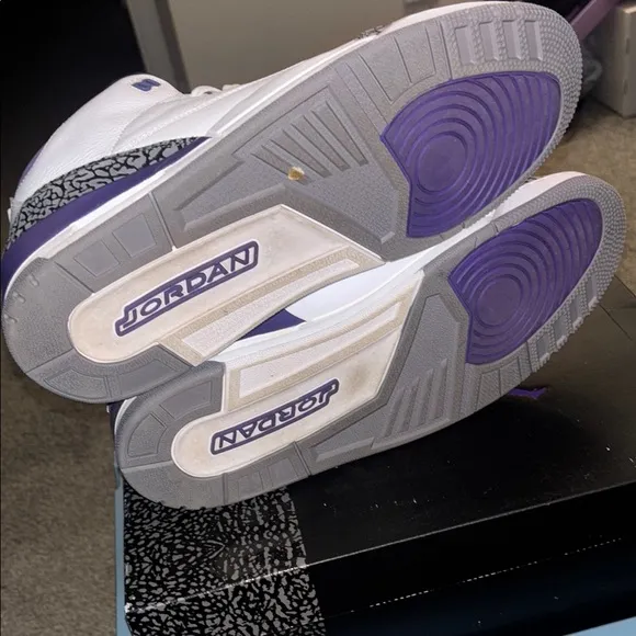 Jordan 3  Retro White and Purple Sneakers sz 15 used