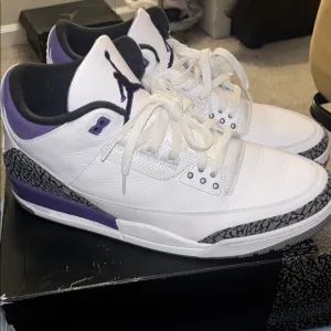 Jordan 3  Retro White and Purple Sneakers sz 15 used