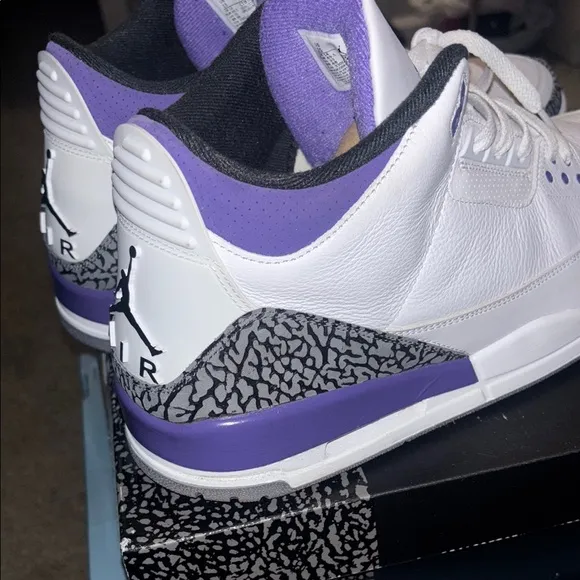 Jordan 3  Retro White and Purple Sneakers sz 15 used