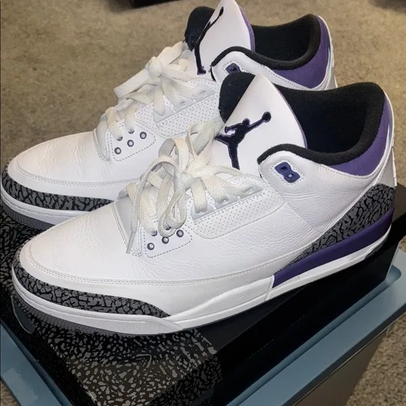 Jordan 3  Retro White and Purple Sneakers sz 15 used