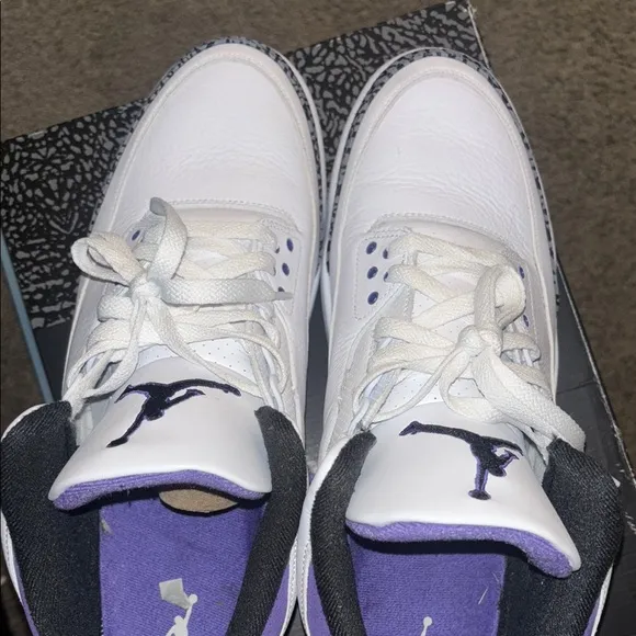 Jordan 3  Retro White and Purple Sneakers sz 15 used