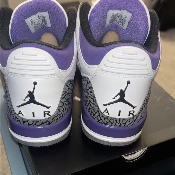 Jordan 3  Retro White and Purple Sneakers sz 15 used