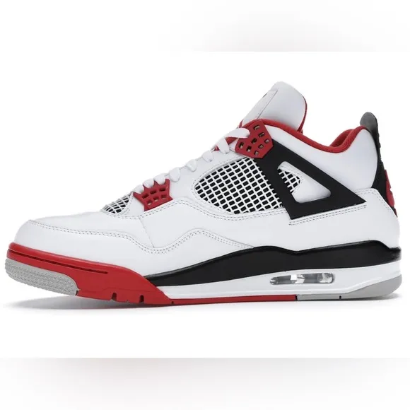 Jordan 4 Red &amp; White Retro Sneakers, Size: 6 Youth ✔️