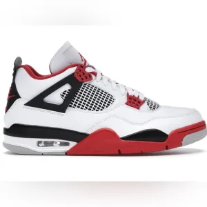 Jordan 4 Red &amp; White Retro Sneakers, Size: 6 Youth ✔️