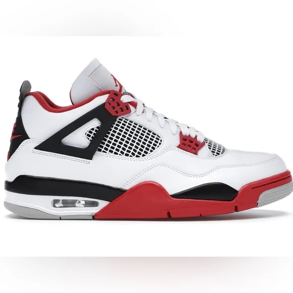 Jordan 4 Red &amp; White Retro Sneakers, Size: 6 Youth ✔️