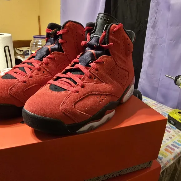 Jordan 6 Retro Red and Black Sneakers