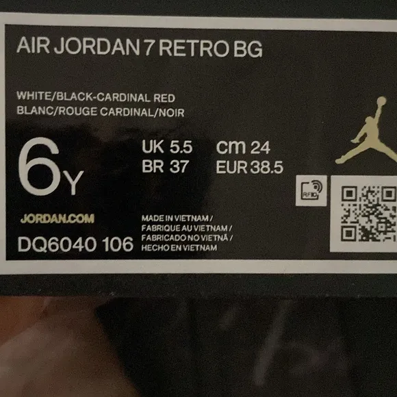 Jordan 7 Retro BG in White and Cardinal Red