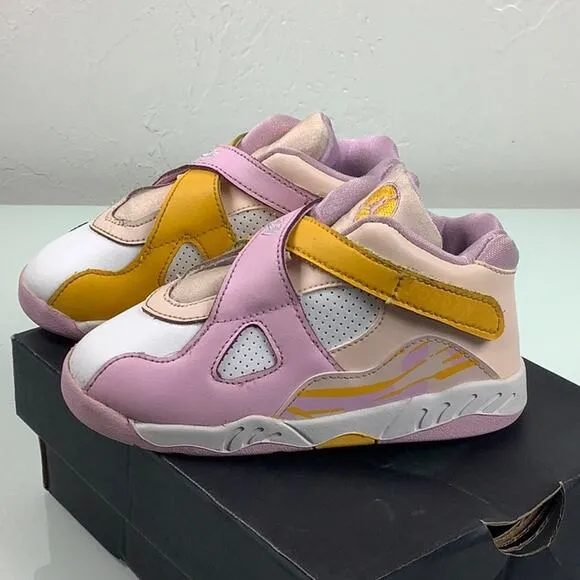 Jordan 8 Retro (TD) orange Pearl/LT Artic pink sneakers toddler size 10C EUC
