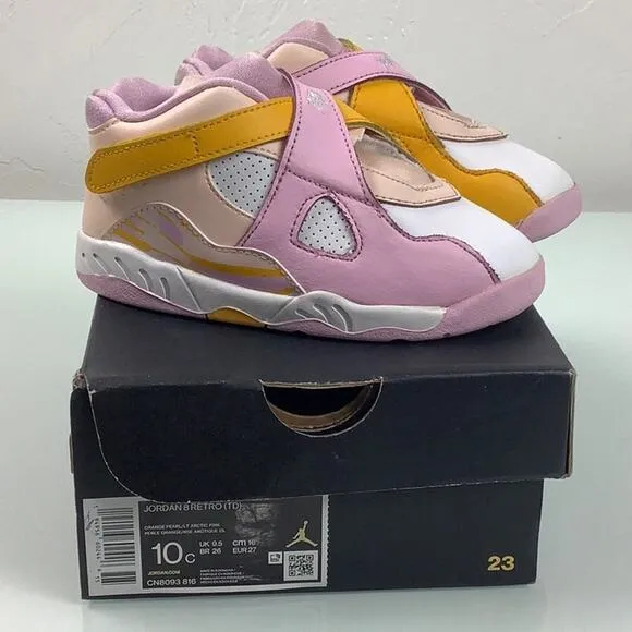 Jordan 8 Retro (TD) orange Pearl/LT Artic pink sneakers toddler size 10C EUC