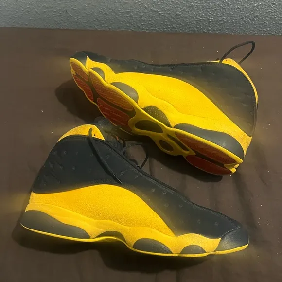 Jordan Black and Yellow Sneakers Air Jordan Retro 13 Melo Nikes Authentic