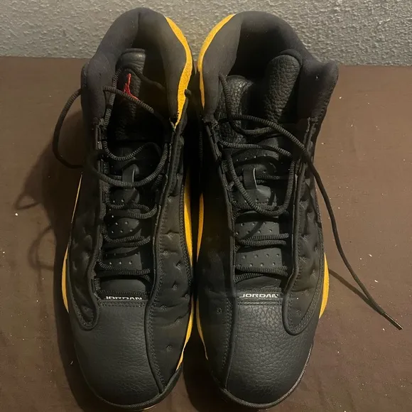 Jordan Black and Yellow Sneakers Air Jordan Retro 13 Melo Nikes Authentic