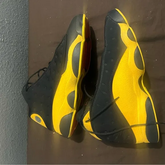 Jordan Black and Yellow Sneakers Air Jordan Retro 13 Melo Nikes Authentic