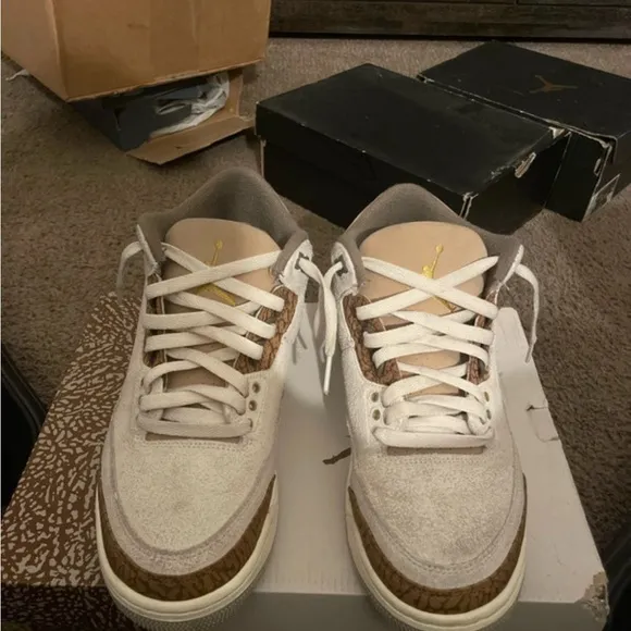 Jordan Cream and Brown Sneakers with Elephant Print