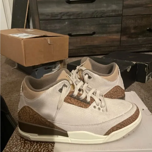 Jordan Cream and Brown Sneakers with Elephant Print