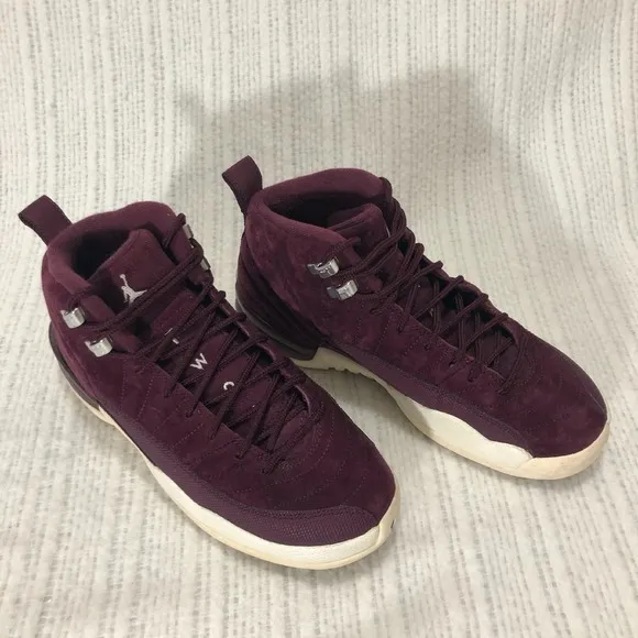 Jordan Retro 12 Bordeaux Sneakers Suede Leather High Top Shoes Youth Size 6Y‎