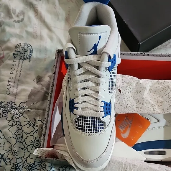 Jordan White and Blue Retro Sneakers