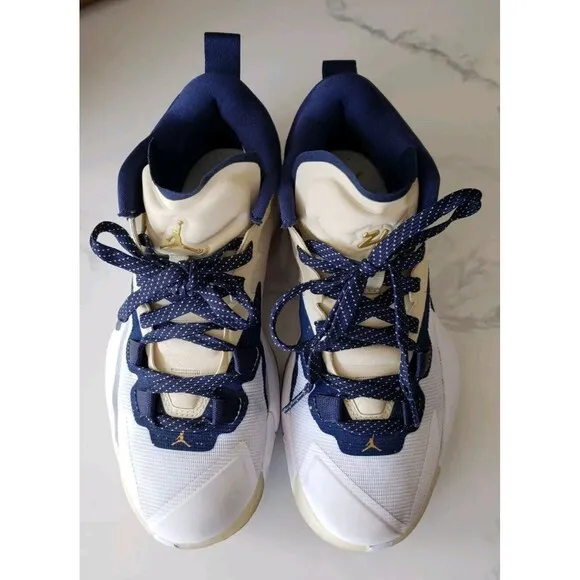 Jordan Zion 1 Trainers FOSSIL MIDNIGHT NAVY WHITE GOLD ZW Sneakers 5Y