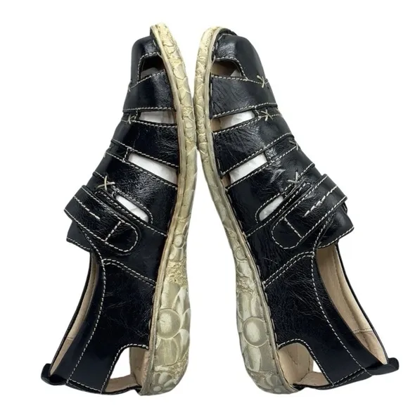 Josef Seibel Ida Black Sandals Loafers Womens Sz US 6.5 EU 37 Leather Fisherman