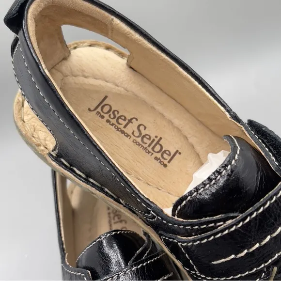 Josef Seibel Ida Black Sandals Loafers Womens Sz US 6.5 EU 37 Leather Fisherman