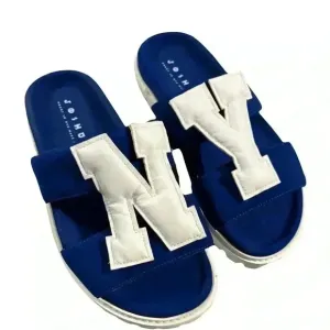 Joshua's Heart In New York City Slip On Footbed Sandals Blue White Size EU