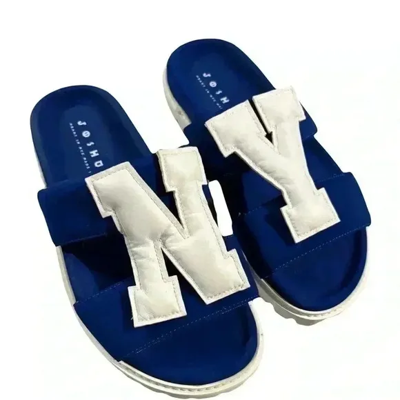 Joshua's Heart In New York City Slip On Footbed Sandals Blue White Size EU