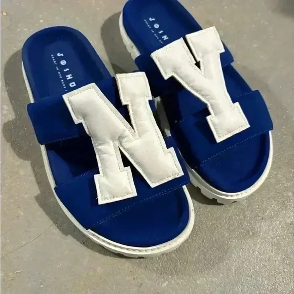 Joshua's Heart In New York City Slip On Footbed Sandals Blue White Size EU
