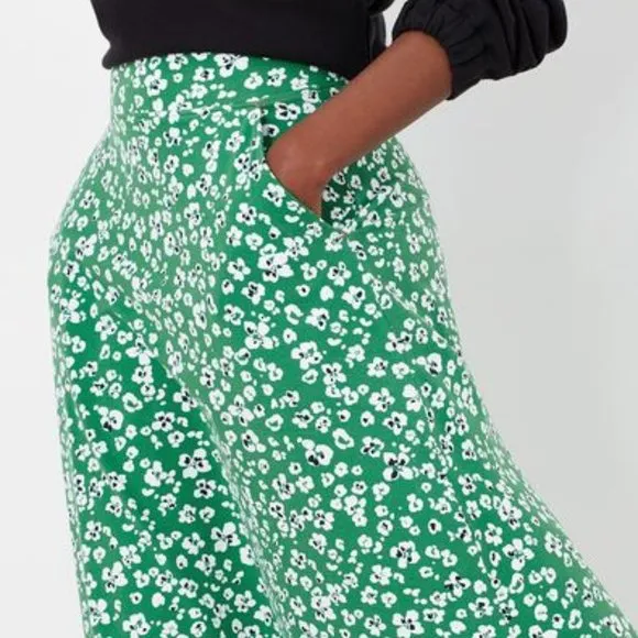 Joules Eden Green Leopard Print Jersey Midi Skirt 6 US New