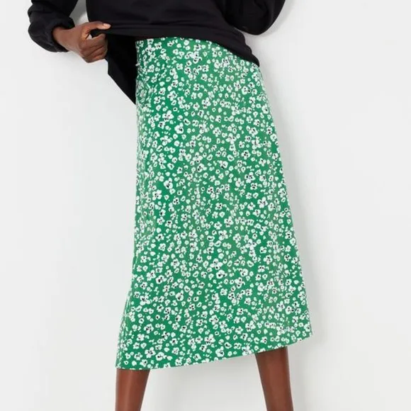 Joules Eden Green Leopard Print Jersey Midi Skirt 6 US New