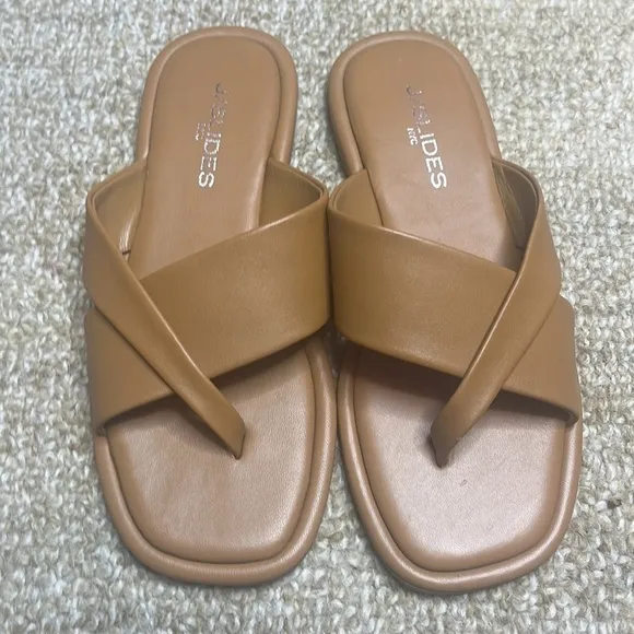 JSlides YURI Leather Sandals, Tan Leather