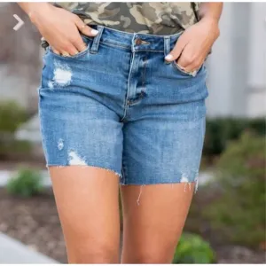 Judy Blue High Waist Distressed Cut Off Denim Shorts Blue Size S