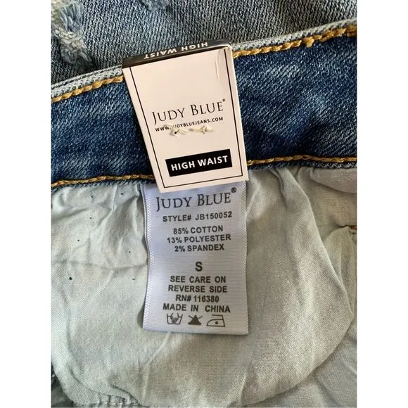 Judy Blue High Waist Distressed Cut Off Denim Shorts Blue Size S