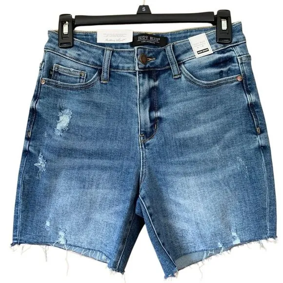 Judy Blue High Waist Distressed Cut Off Denim Shorts Blue Size S