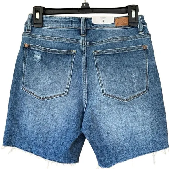 Judy Blue High Waist Distressed Cut Off Denim Shorts Blue Size S