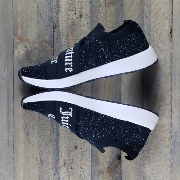 Juicy Couture Announce Womens Slip On Fashion Sneakers Black Silver NEW