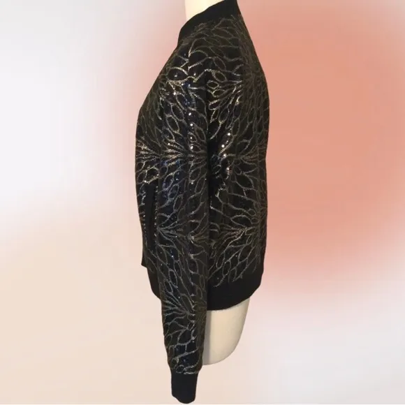 Juicy Couture Black Gold Sequin Zip Front Bomber Jacket Med