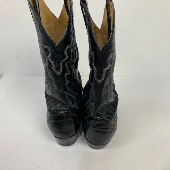 Justin Black leather cowboy boots minimalist western
