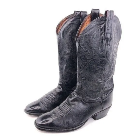 Justin Black Leather Western Boots Mens 8D