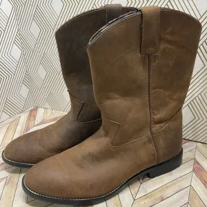 Justin boots 3410 youth sz 5.5D. Brown leather pull on, Western C9