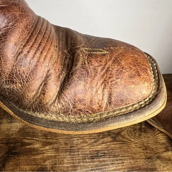 Justin boots brown leather cowboy pull on western men's 10 B
