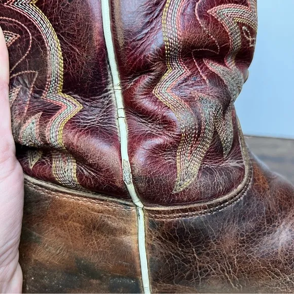 Justin boots brown leather cowboy pull on western men's 10 B