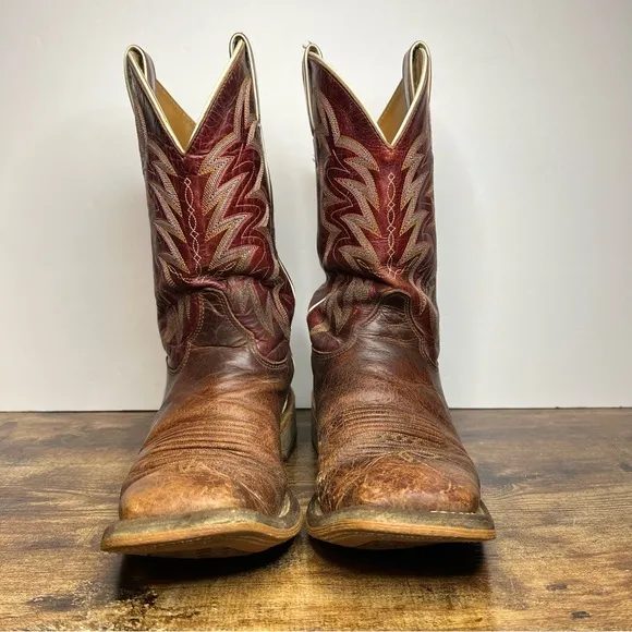 Justin boots brown leather cowboy pull on western men's 10 B