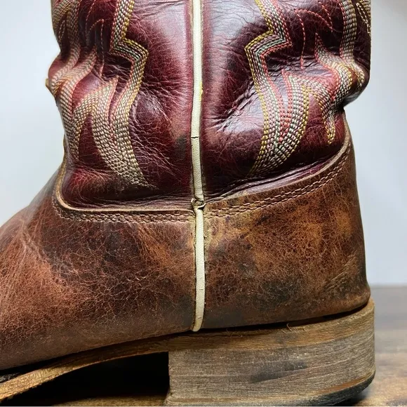 Justin boots brown leather cowboy pull on western men's 10 B