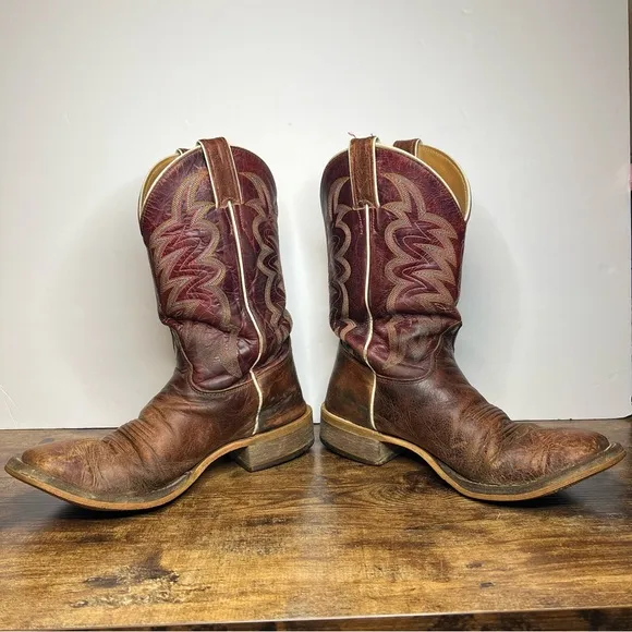 Justin boots brown leather cowboy pull on western men's 10 B